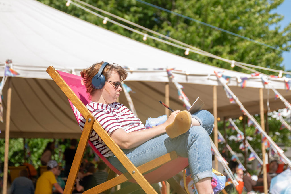 Hay Festival Deckchair Reader Risograph Print A4
