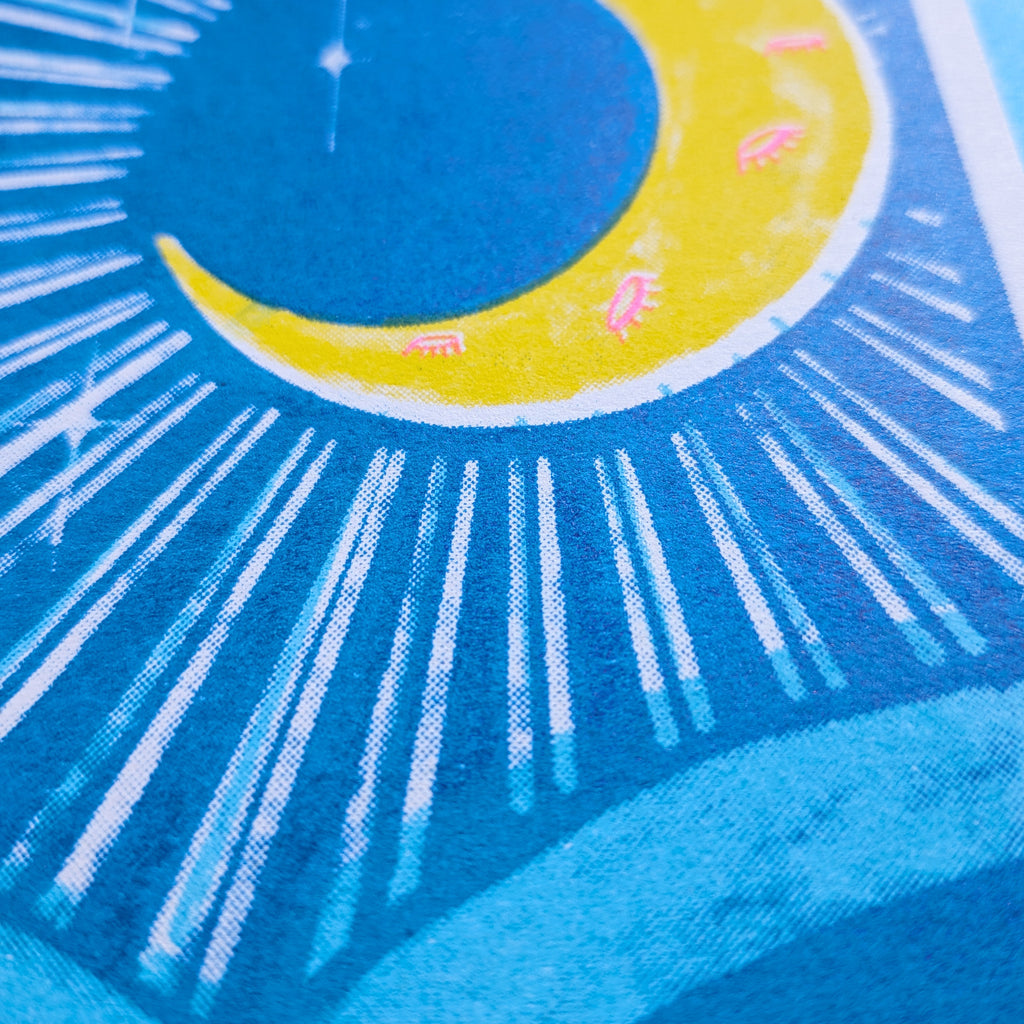 Nos Da Welsh Good Night Risograph Greeting Card