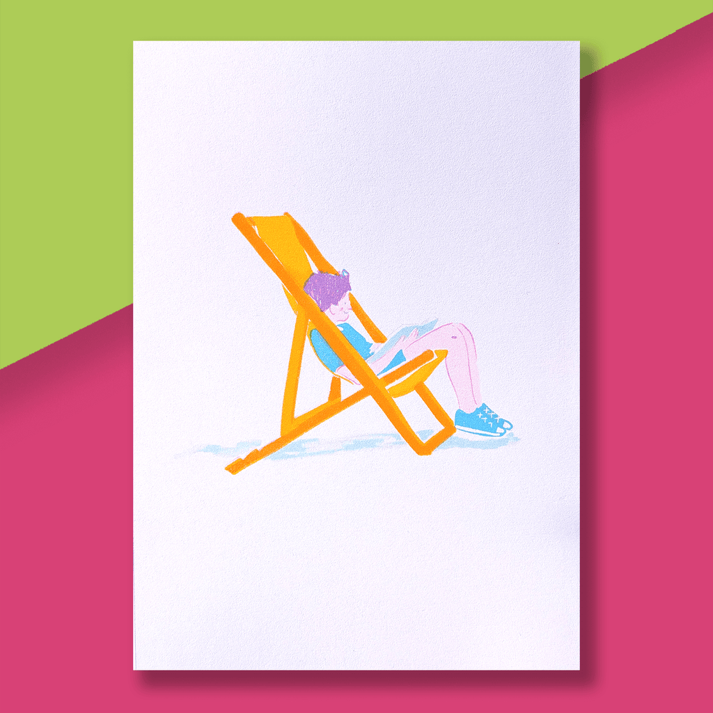 Hay Festival Deckchair Reader Risograph Print A4