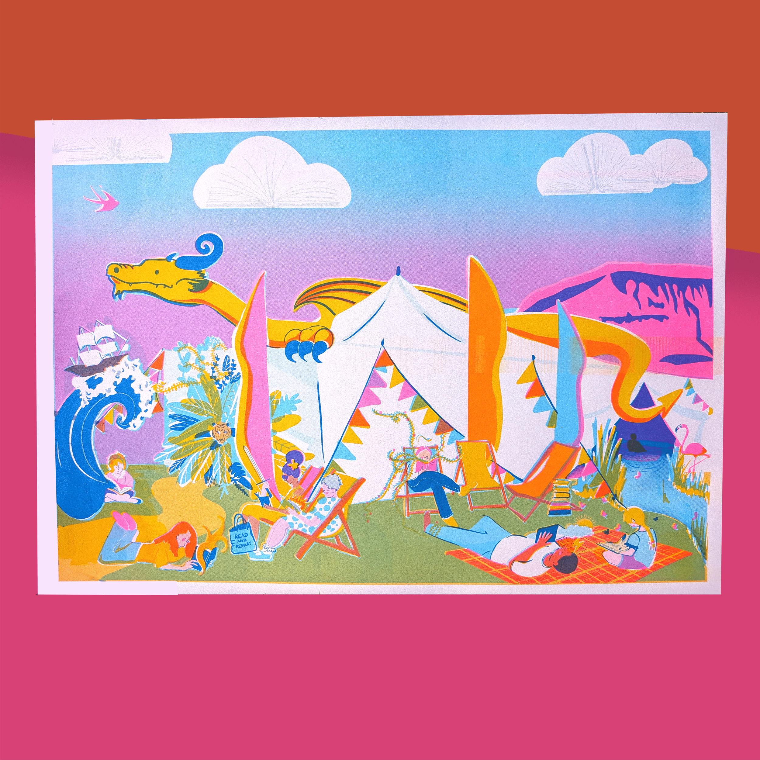 Hay Festival Dragon Risograph Print