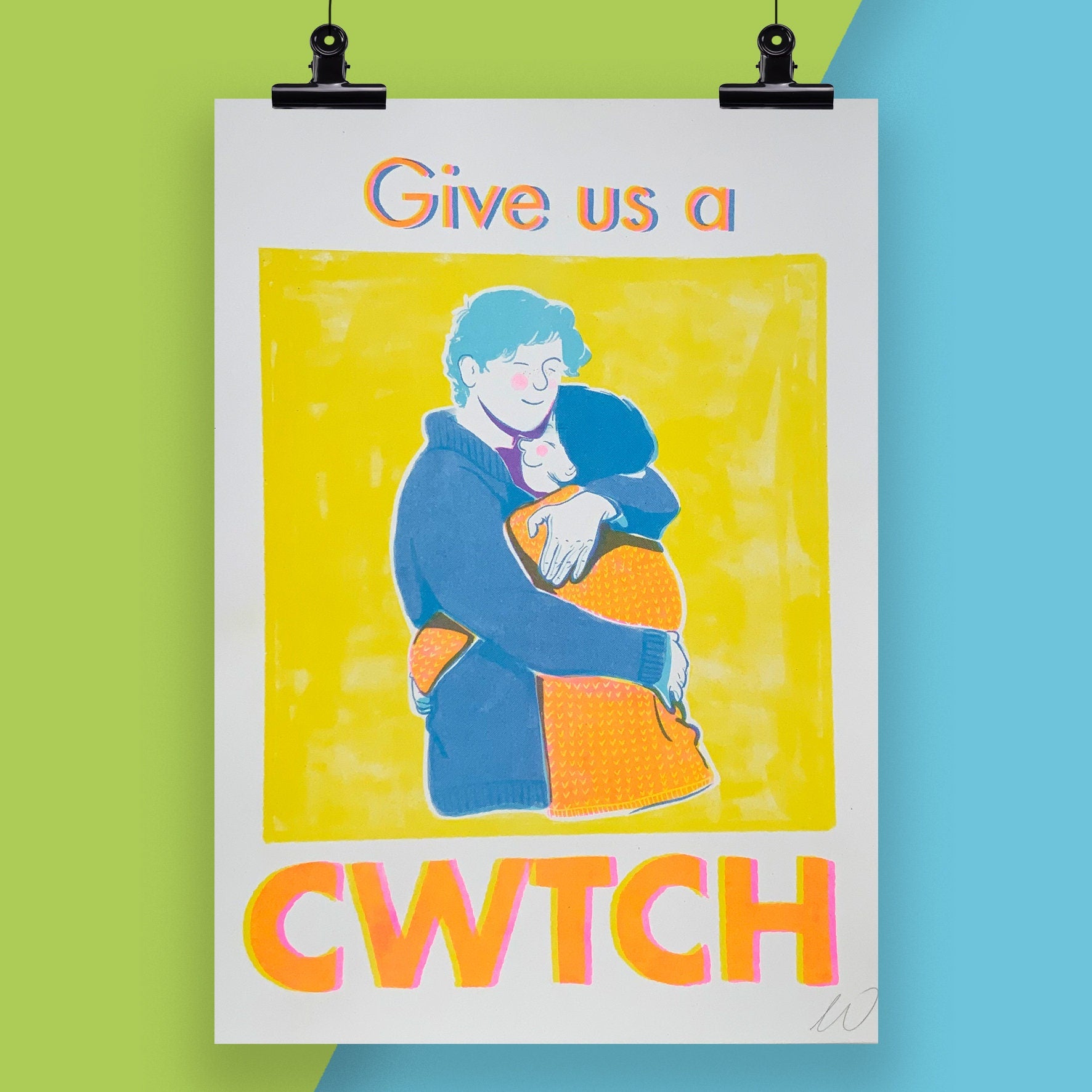 Give Us a Cwtch Risograph Print