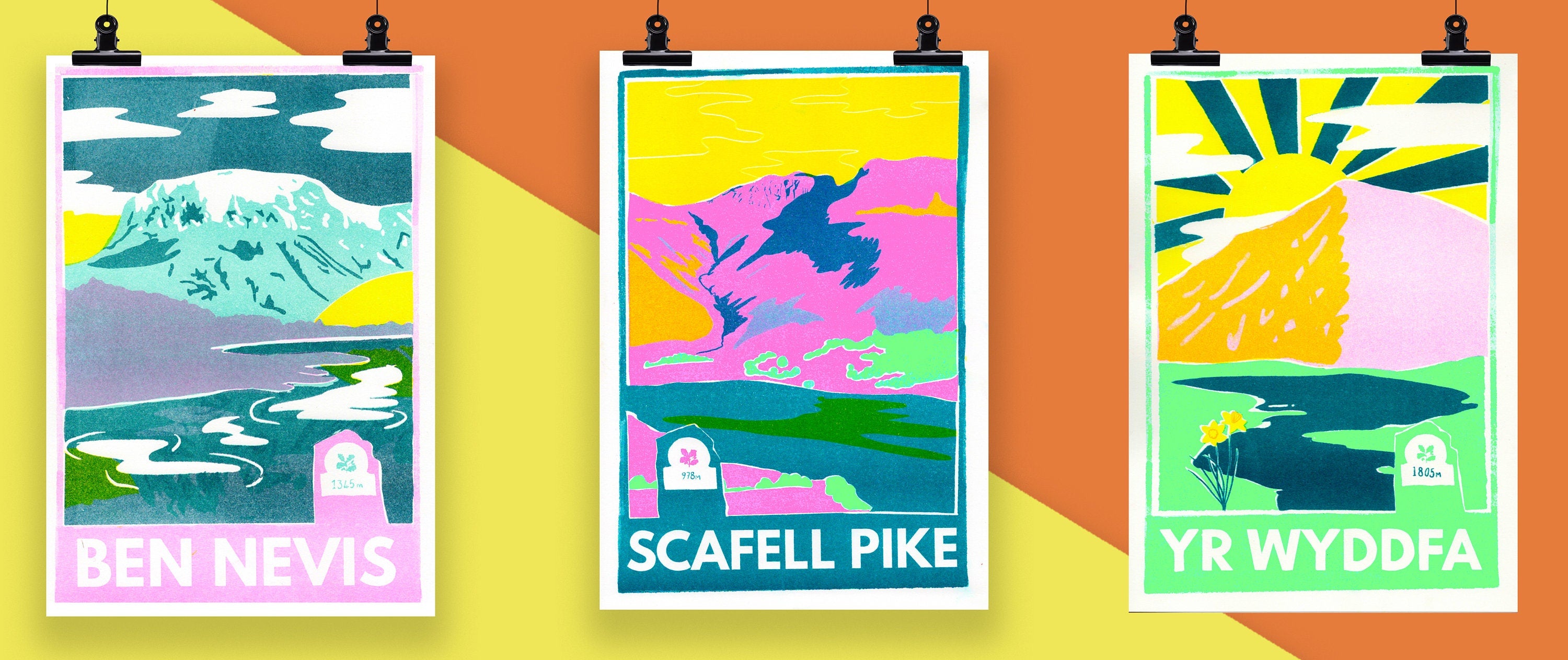 Three Peaks Risograph A4 Print Set