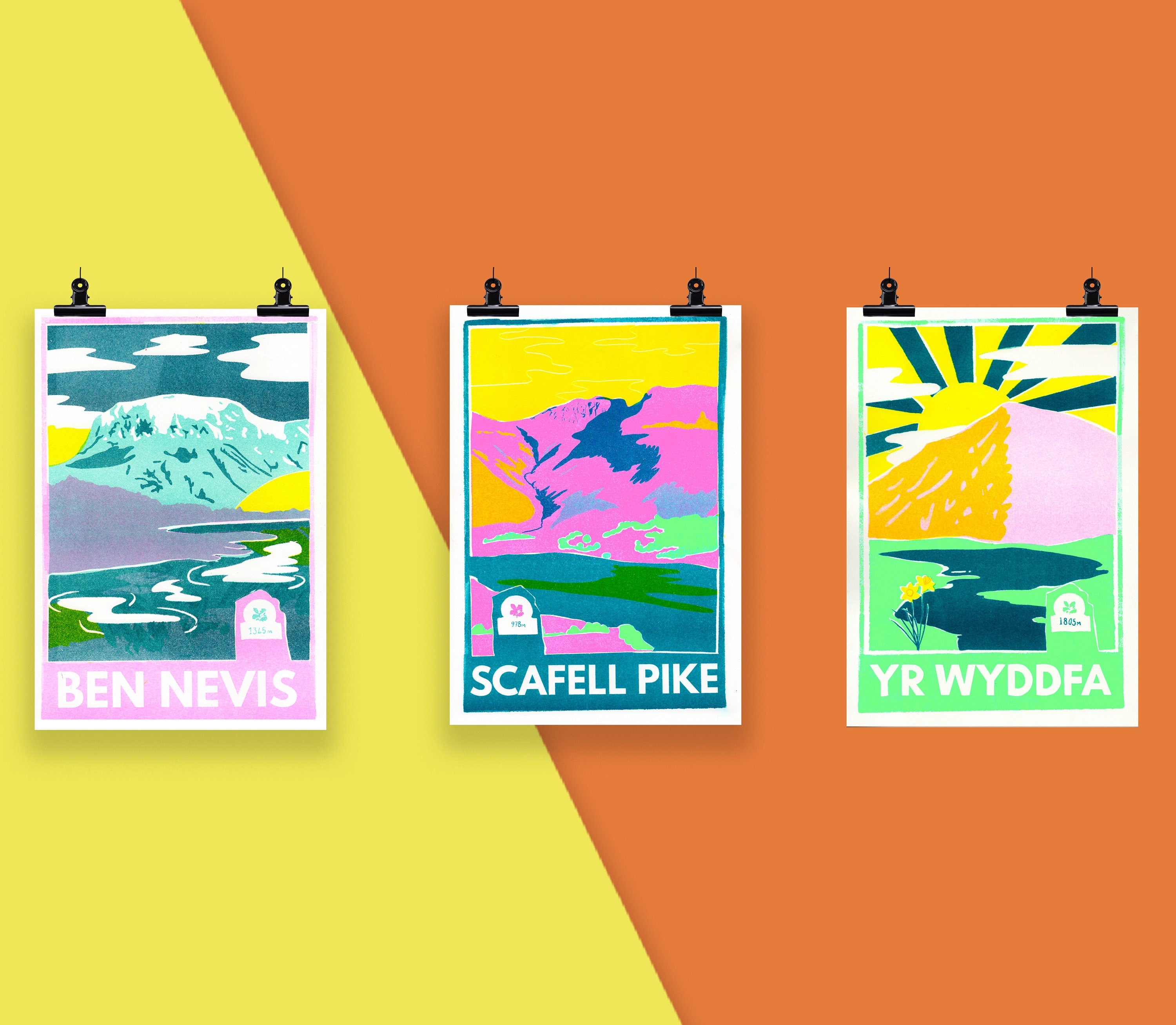 Three Peaks Risograph A4 Print Set