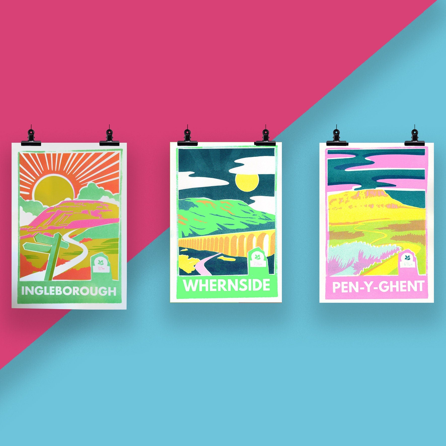 Yorkshire Three Peaks Risograph A4 Print Set
