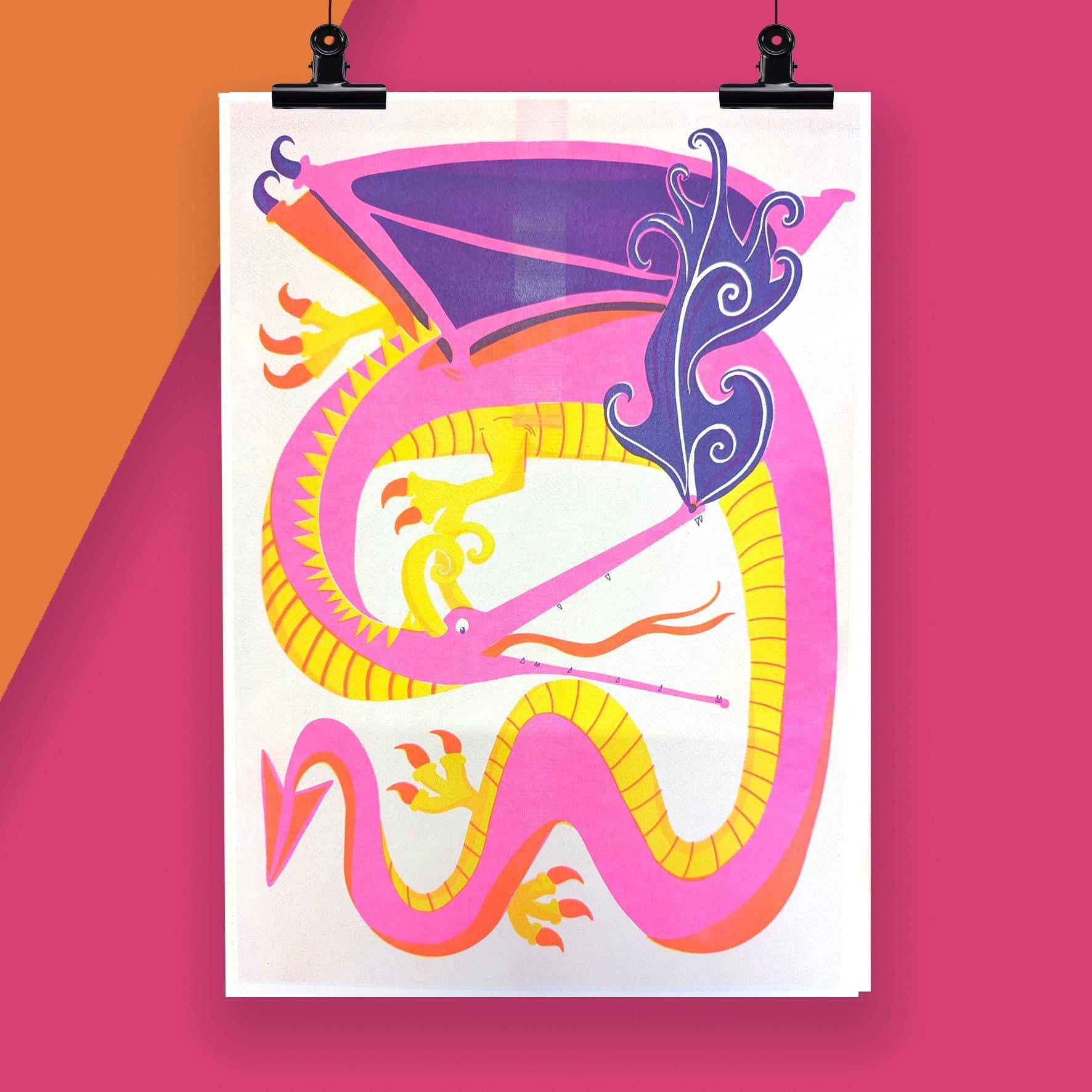 Pink Dragon Risograph Print