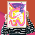 Pink Dragon Risograph Print