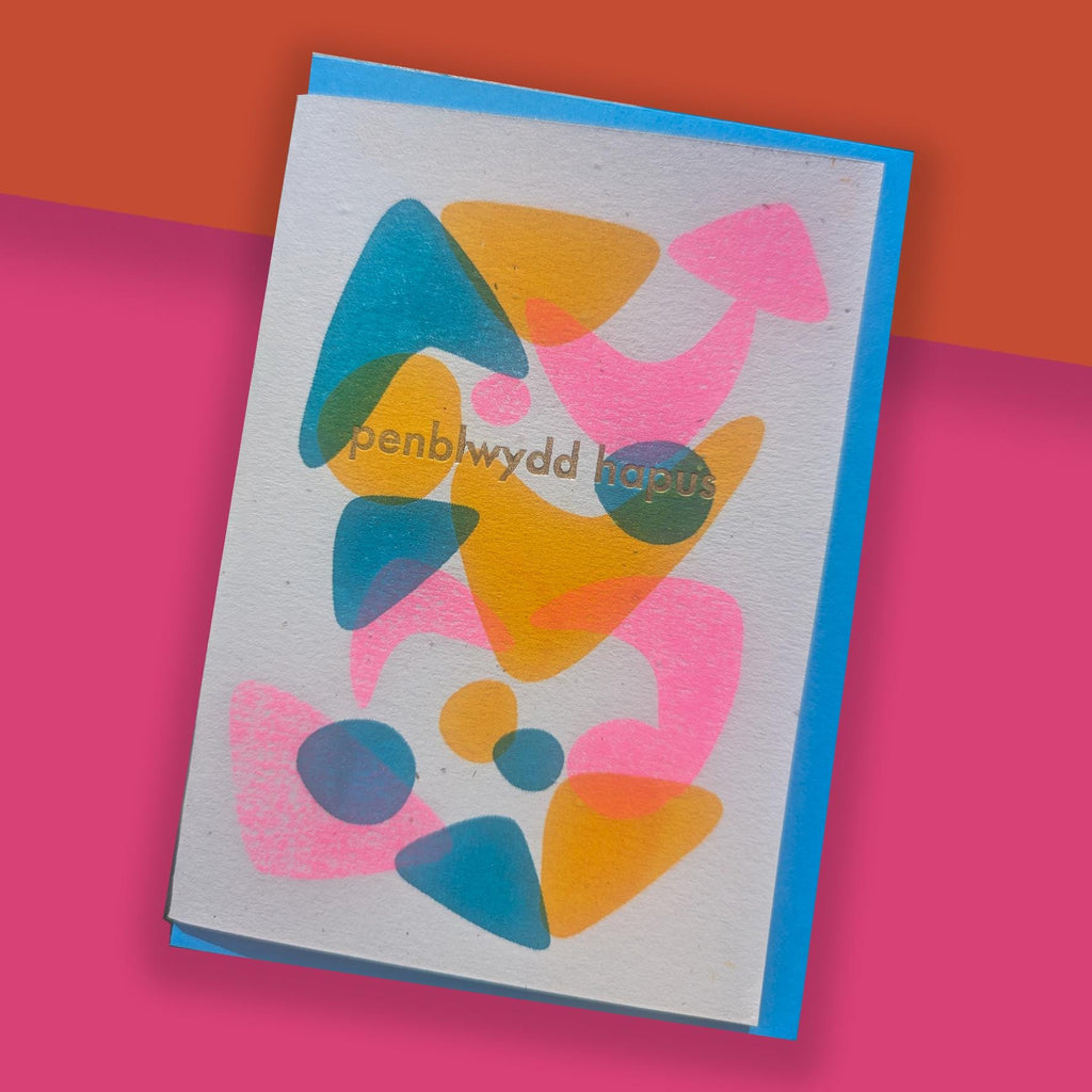 Penblwydd Hapus Risograph Welsh Birthday Card