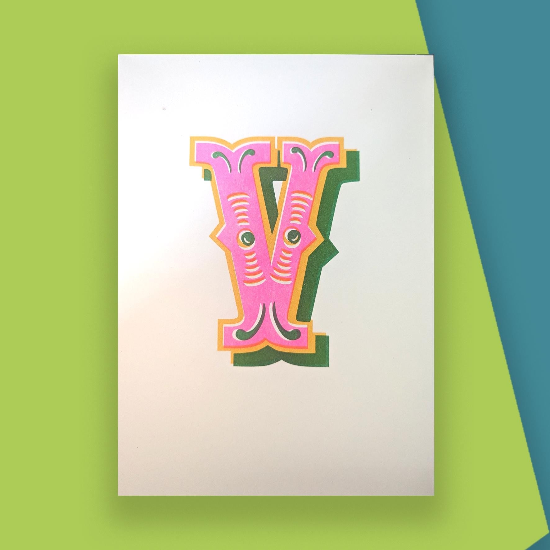 Letter V – A5 Alphabet Risograph Print