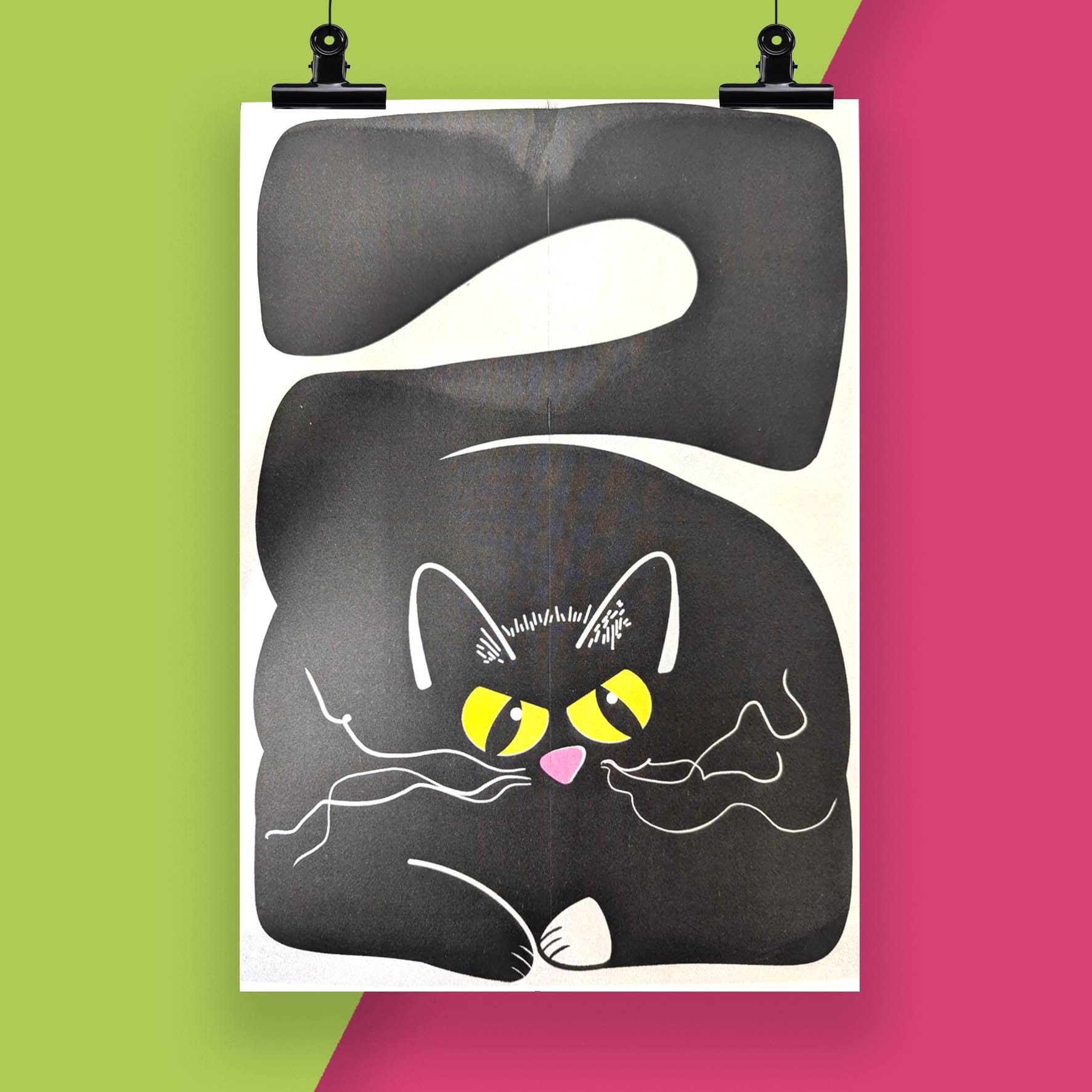 Black Cat A3 Risograph print